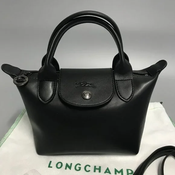 Longchamp Women's White Mini Le Pliage Leather Top Handle Bag Purse Crossbody i - Picture 7 of 11